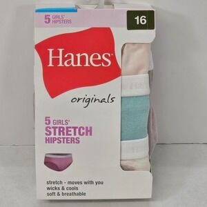 5 Pack Hanes Girls Stretch Hipster Underwear Size 16 Comfort‎ Flex Waistband